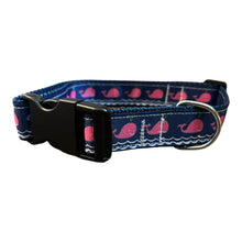 K&E Pups collar- pink whales on navy