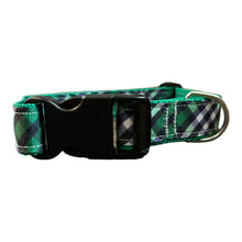 K&E Pups collar- green and navy plaid