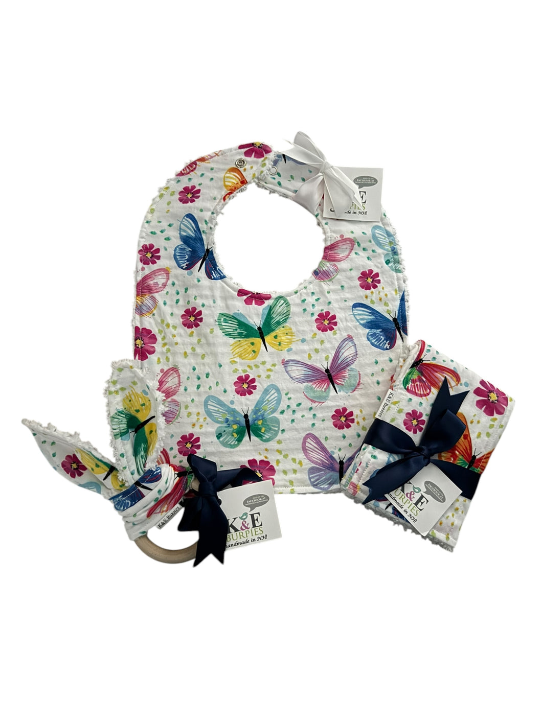 Classic Bib, Burpie and Teether Bundle, butterflies