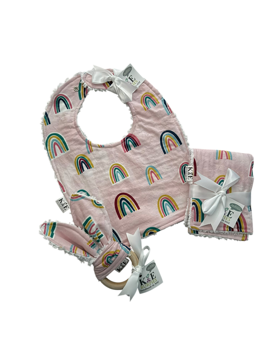 Classic Bib, Burpie and Teether Bundle, Rainbows
