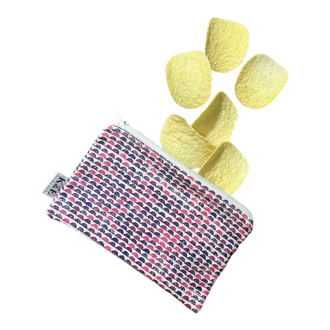 snack or sandwich bag, pink and purple