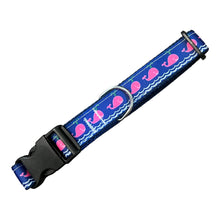 K&E Pups collar- pink whales on navy